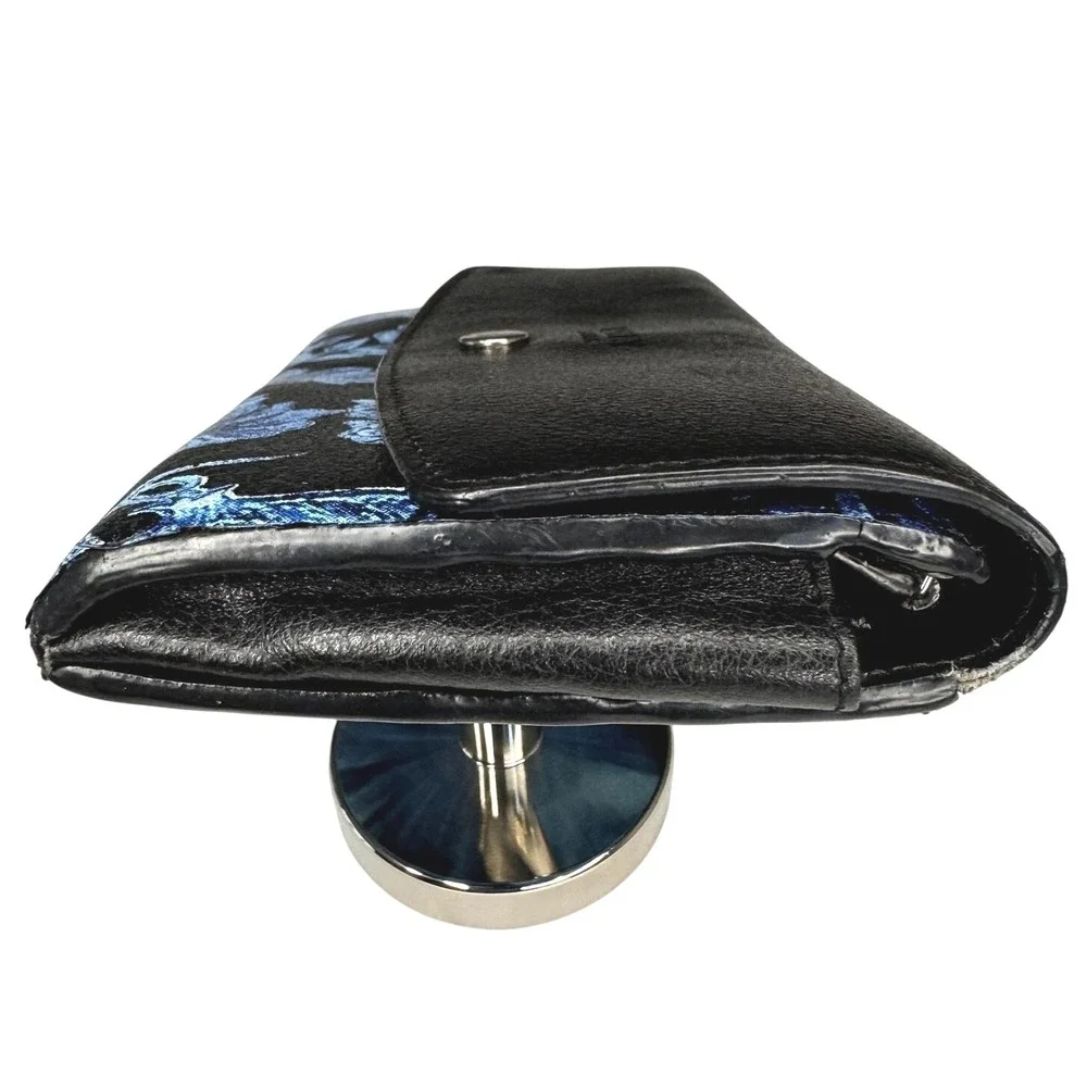 Osprey London Genuine Leather Wallet Clutch Blue Floral Print Snap‎ Closure